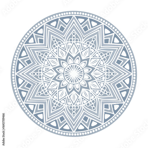 Detailed floral mandala design gray and white radial pattern intricate geometric shape symmetrical illustration