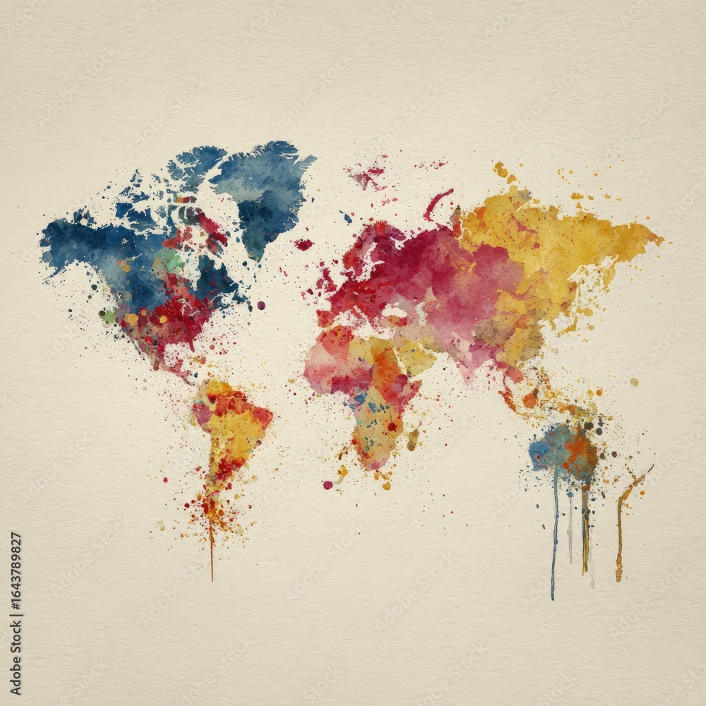 Obraz premium Watercolor world map with splatter effect
