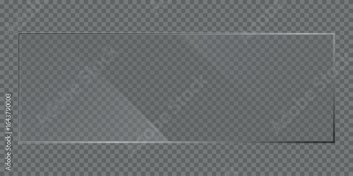 Flat glass plate banners. Realistic windows mockup. Set of mirror on transparent background. Light effect for a picture or a mirror. Clear glass showcase. 3d panel texture or clear window. 