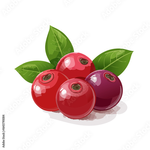 Vibrant Cranberry Cluster with Green Leaves Artistic Still Life Berry Delight Fresh Fruit Ingredients Botanical Illustration