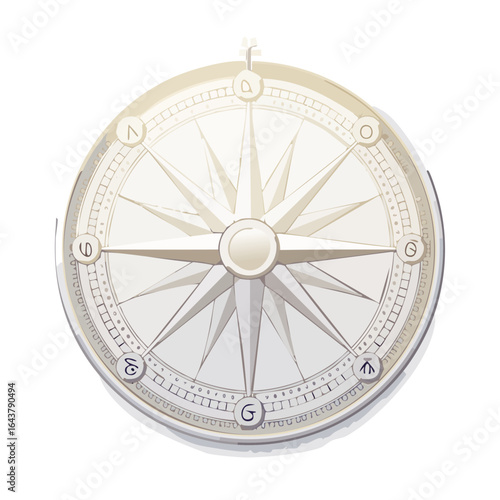 Decorative compass rose with symbols and nautical directions in a pale color palette