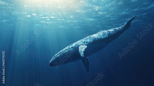 Minimalist Picture of a whale on the Mediterranean Sea, summer light 

