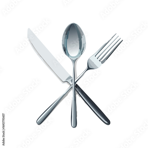 Illustration of Silverware Cutlery isolated on black background dinner table setting flatware utensils fork knife spoon