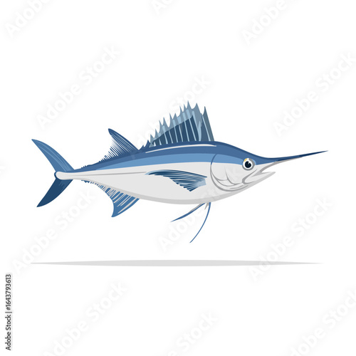 Blue marlin illustration on black background, vector drawing of large billfish, a popular game fish, sport and sea fishing
