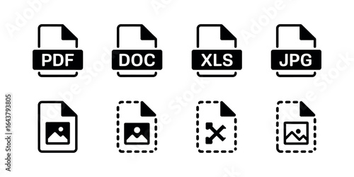 File Type Format Icons for Document Image and Spreadsheet Presentation Media