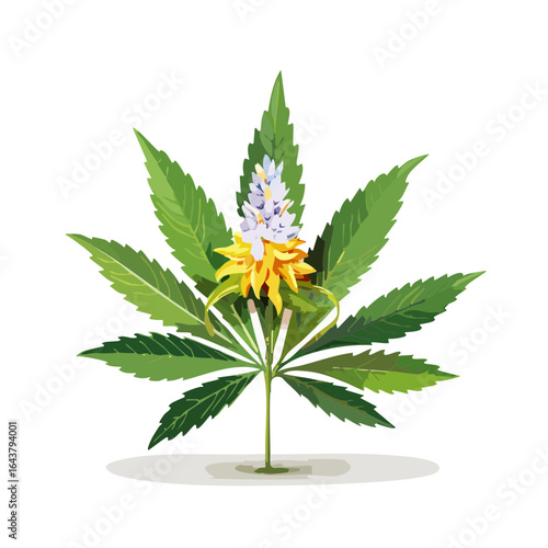 Cannabis leaf featuring a wildflower artistic botanical illustration nature design