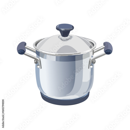 Stockpot illustration, stainless steel pot with lid, kitchen cookware for cooking, meal preparation and food service.