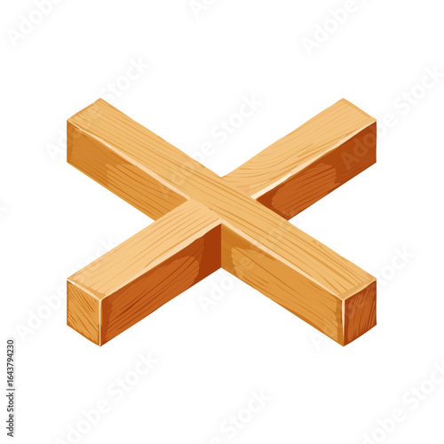 Wooden cross icon or symbol illustration isometric view on black background