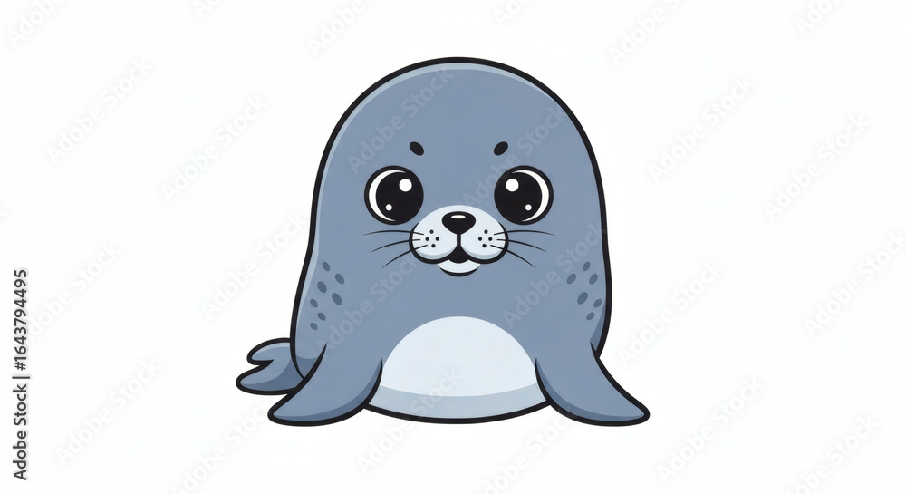 Fototapeta premium Cute Cartoon Adorable Seal Clipart Illustration Isolated on White Background