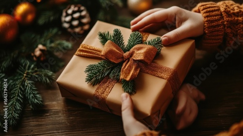 Hands holding a wrapped Christmas gift