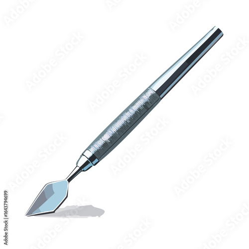 Illustration of a metallic surgical scalpel tool used in dissection and surgical practices.