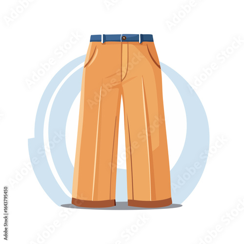 Illustration of wide legged trousers with a blue waistband and pockets for fashion apparel designs
