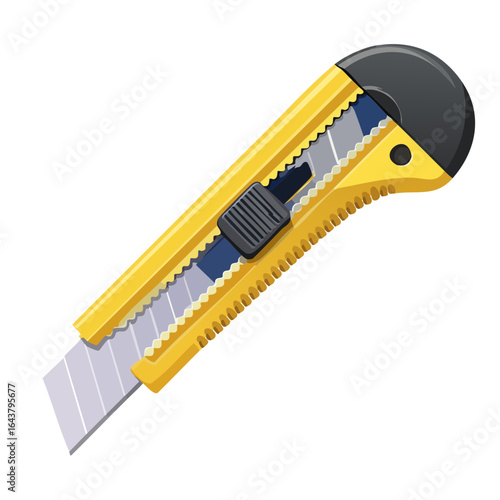Utility knife stationery equipment illustration precise cut tool yellow handle blade