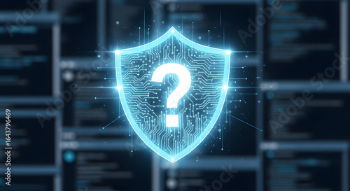 Wallpaper Mural Security shield with a question mark. Concept of unknown cyber threats, vulnerability, and network risk analysis. Digital data protection issues. Torontodigital.ca