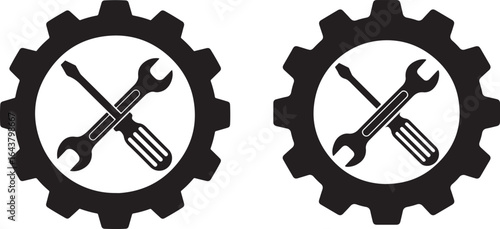 Two crossed tools inside gear silhouettes
