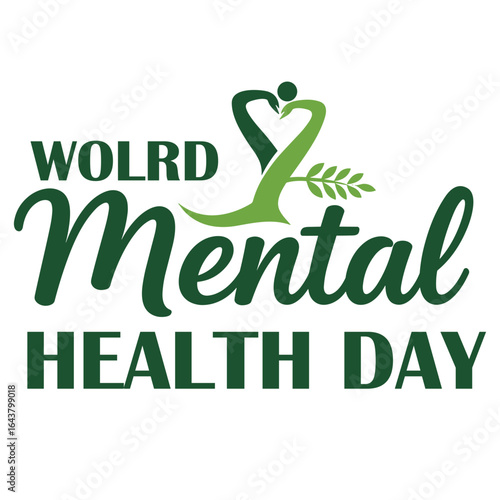 World Mental Health Day concept illustrate with the green ribbon that is the international symbol to become mental health awareness