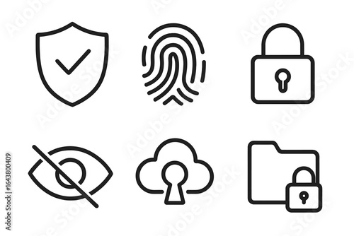 Icons representing security concepts such as data protection, authentication, and privacy measures in a digital context