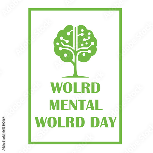 World Mental Health Day concept illustrate with the green ribbon that is the international symbol to become mental health awareness