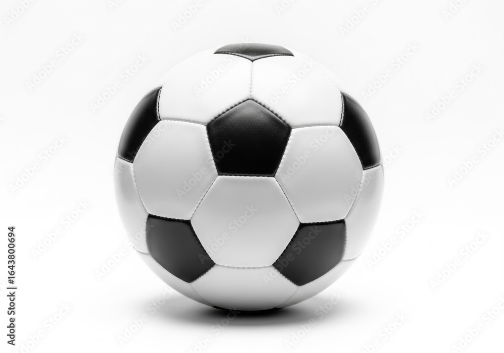 Naklejka premium A classic black and white soccer ball, ready for a game on the field or practice. Isolated white background. Soccer, Sport, Game, Recreation.