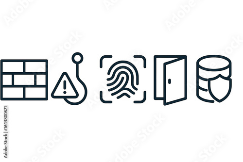 Security icons representing various cybersecurity concepts intertwined with protection measures for digital data