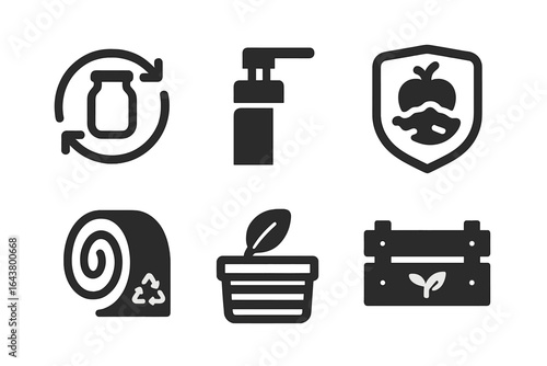 Icon set showcasing eco-friendly products and sustainable practices for everyday use in environmental conservation