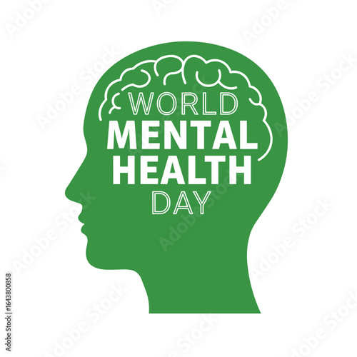 World Mental Health Day concept illustrate with the green ribbon that is the international symbol to become mental health awareness