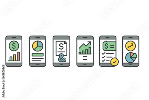 Financial analysis tools displayed on multiple mobile screens illustrating various data visualizations and statistics for effective decision making
