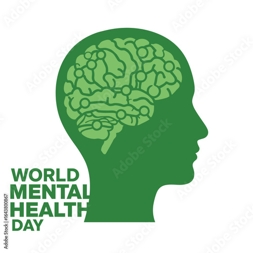 World Mental Health Day concept illustrate with the green ribbon that is the international symbol to become mental health awareness