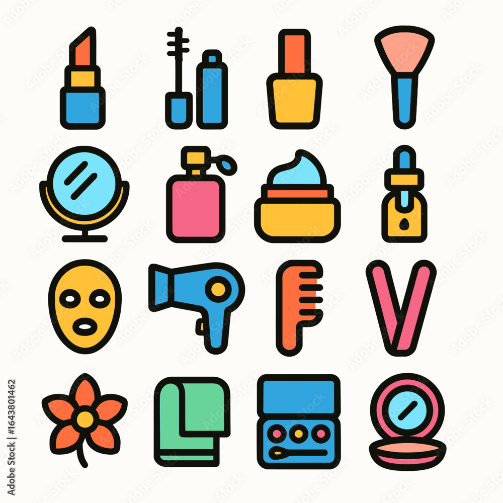 Cosmetic items display beauty tools in stylized icons Cosmetic items display beauty tools in stylized icons