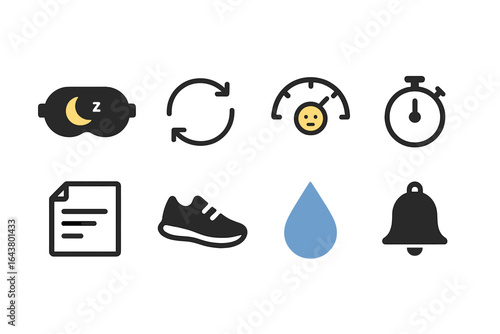 Visual symbols representing daily routines and health practices for better living