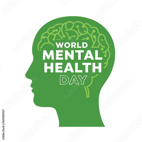 World Mental Health Day concept illustrate with the green ribbon that is the international symbol to become mental health awareness
