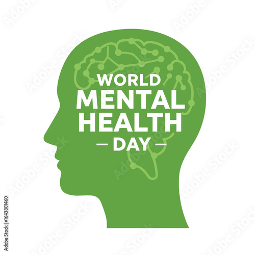 World Mental Health Day concept illustrate with the green ribbon that is the international symbol to become mental health awareness