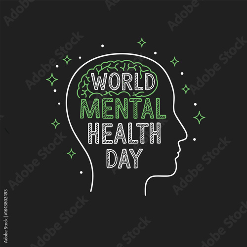 World Mental Health Day concept illustrate with the green ribbon that is the international symbol to become mental health awareness