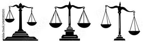 Set of three scales of justice, isolated 