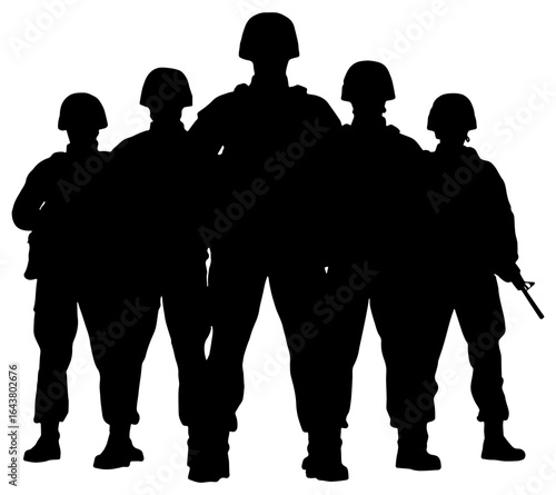 Silhouette of a group of soldiers, isolated 