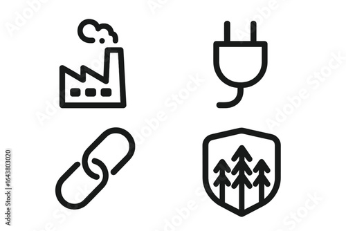 Understanding key symbols representing industry, technology, sustainability, and connectivity in modern society
