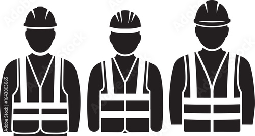 Three construction workers in safety vests silhouette
