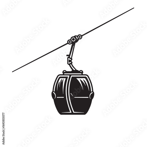 Black and white minimalist illustration of a ski lift cable car transportation system