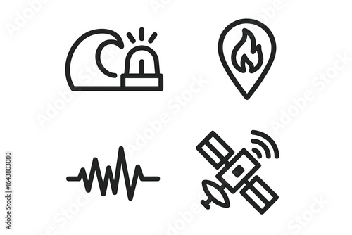 Icons representing various emergency situations and communication technology for disaster management