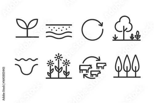 Concepts of sustainable agriculture and nature conservation illustrated in minimalist style