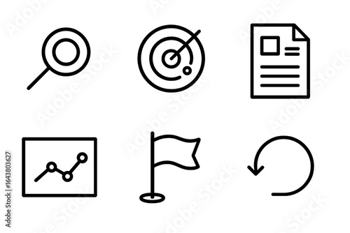 Icons representing data analytics and reporting, showcasing various tools for analysis and visualization in a modern setting
