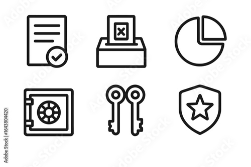 Visual representation of key elements in governance, security, and assessment processes featured in a minimalist design