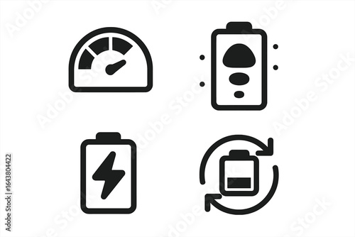 Battery icons showing charge levels and power cycle concepts for energy management in devices