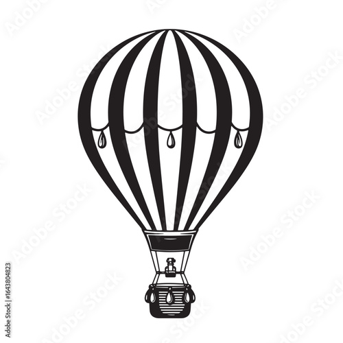 Classic black and white hot air balloon illustration isolated on white background