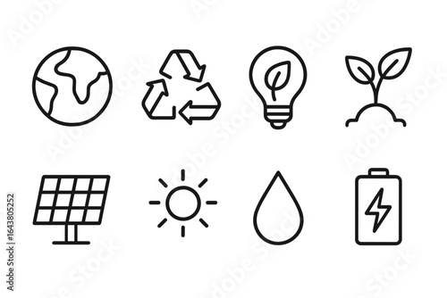 Various symbols representing sustainability and renewable energy options for environmental awareness