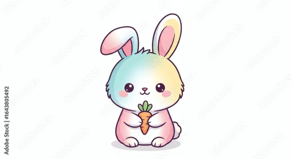 Obraz premium Cute Pastel Bunny with Carrot Kawaii Style for Easter Illustration