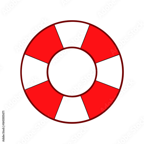 A graphic representation of a life preserver ring with alternating red and black sections on a black background