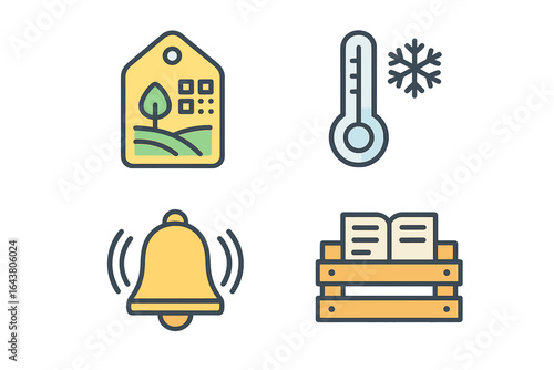 Unique icons representing nature, weather, sound, and education in a colorful design for versatile use