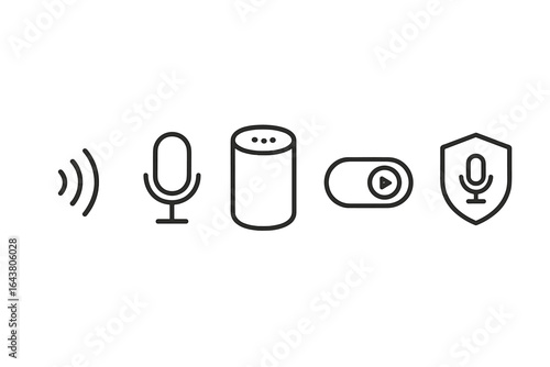 Icon set showcasing voice technology elements for smart devices and audio applications