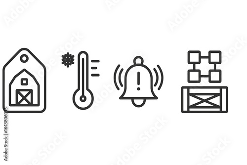 Symbols representing farm monitoring system for temperature alerts and management solutions in agriculture